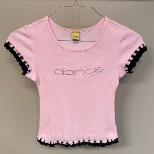 Rhinestone “Dance” Cotton Top with Ruffles